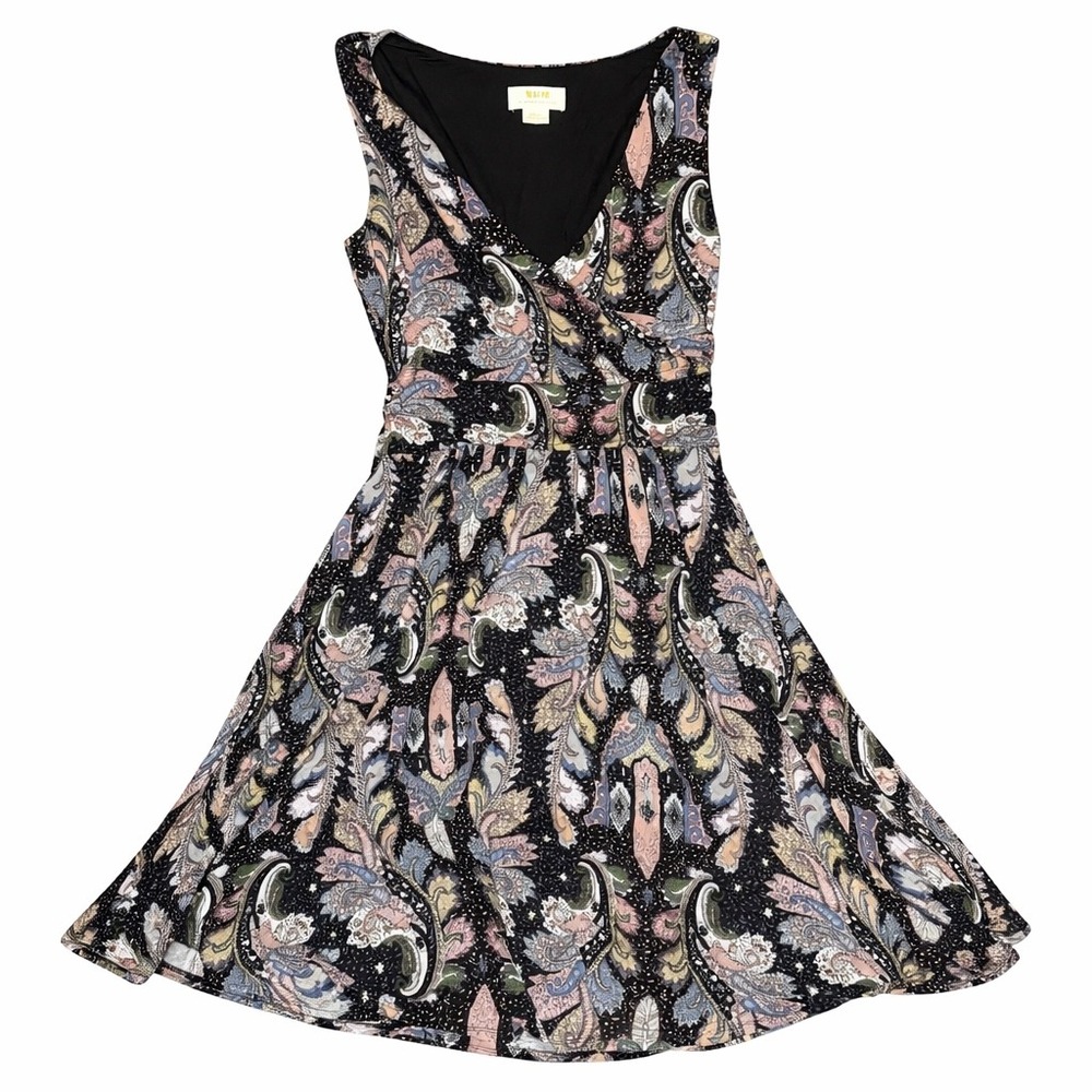 Maeve Anthropologie Womens Leslie Midi Paisley Faux Wrap V-Neck Dress Black S - Picture 7 of 9